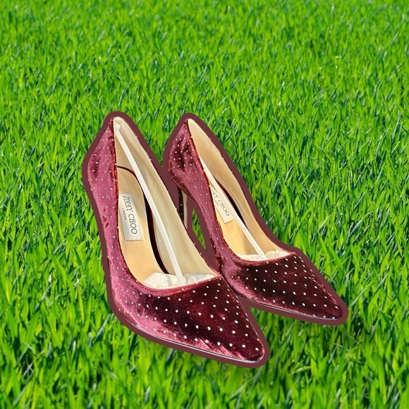 NWT Jimmy Choo ‘Romy 100’ Pumps in “Grape / Silver” Glitter Spotted Velvet Sz 41 - Picture 14 of 16